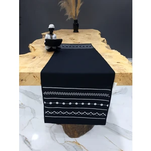 Tanem Home Otantik Desen Siyah 40 x 140 cm Nakışlı Runner