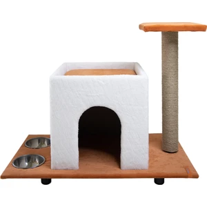 Pugalo Tırmalama Yataklı Kedi Mama Su Taslı Turuncu Büyük Kedi Evi (Catnipli)