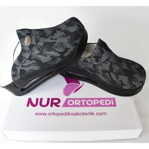 Nur Ortopedi Kamuflaj Desen Siyah Taban Kapalı Airmax Bayan Sabo Terlik