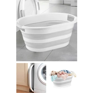 Katlanabilir Çamaşır Sepeti Gri (Mega 38’lt) Silikon Akordiyon Sepet