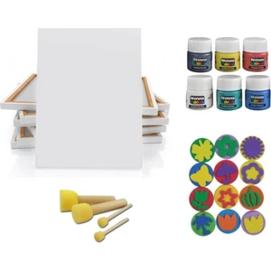 Nova Color Çocuklar Için Tuval 25 x 35 cm + Parmak Boyası Seti Pon Pon Fırçalı, Baskı Kalıplı