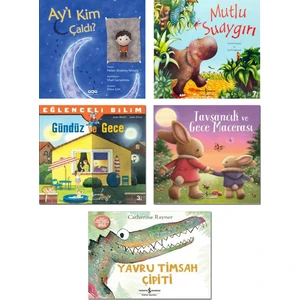Ay'ı Kim Çaldı? + Mutlu Su Aygırı + Gündüz ve Gece + Tavşancık ve Gece Macerası + Yavru Timsah Çipiti / 5 Kitap Çocuk Masalları Seti