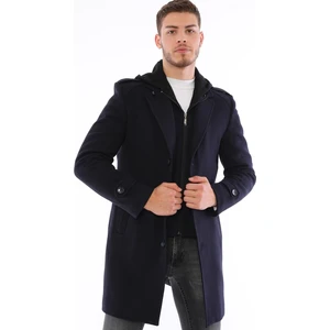Erkek Palto Yün Malzemeden Düz Lacivert Midi Uzun Kol Tasarım