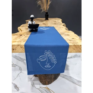 Tanem Home Yüz Illüstrasyon Desen Mavi 40 x 140 cm Nakışlı Runner