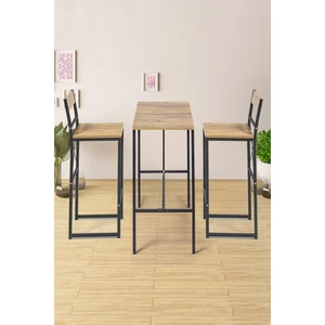 Modern Bar Yemek Masası Takımı Suntalam Gövde Metal Ayak 100x45x95 cm Doğal Ahşap Renkli Demonte