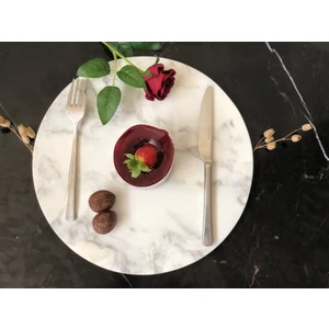 Doğal Calacatta Mermer Yuvarlak Tepsi 28 cm