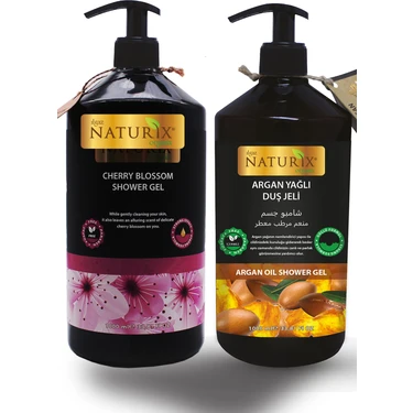 Naturix Organik Argan Yağlı Duş Jeli 1000 ml + Japon Kirazı Duş Jeli 1000 ml 2'li Aile Duş Jeli