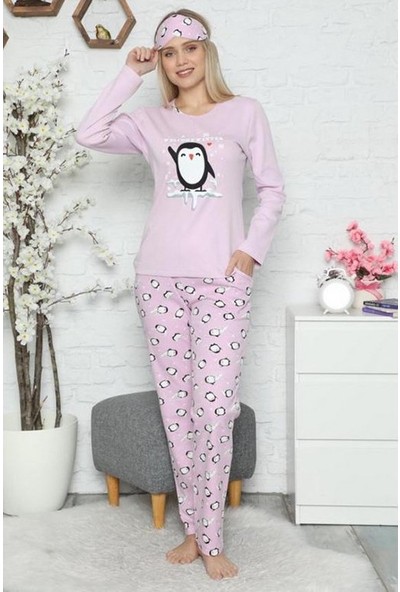 Manolya Penguen Desenli Kadın Pijama Takımı 2445 Lila Lila - Xl