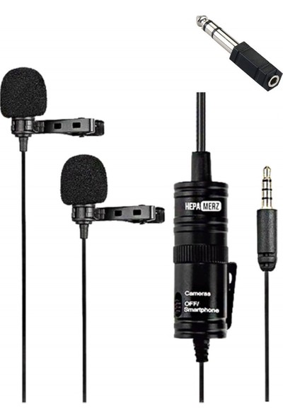 Hepa Merz HM156C Profesyonel Çift Yakalı Cami Yaka Mikrofonu 6 Metre Kablolu