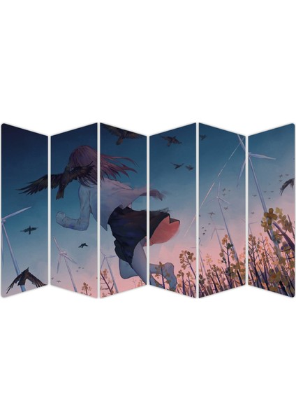 Anime Kız Rüzgar Türbini Kuşlar Mdf TABLO-0033 Model-B