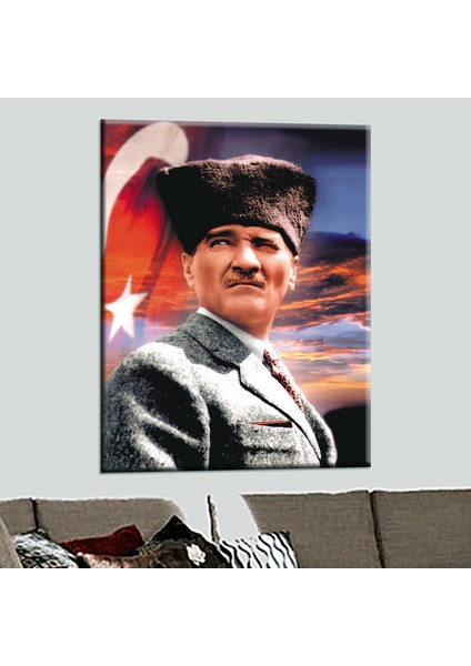 Kalpaklı Atatürk Türk Bayrağı Kanvas Tablo