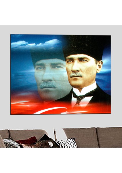 Kalpaklı Atatürk Türk Bayrağı Özel Tasarım Kanvas Tablo