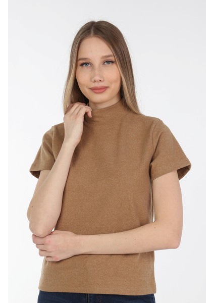Kadın Hardal Yarım Balıkçı T-Shirt