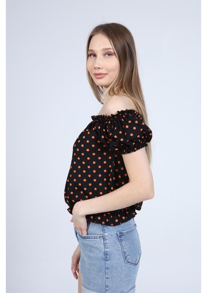 Kadın Siyah Madonna Yaka Beli Lastikli Bluz modelleri
