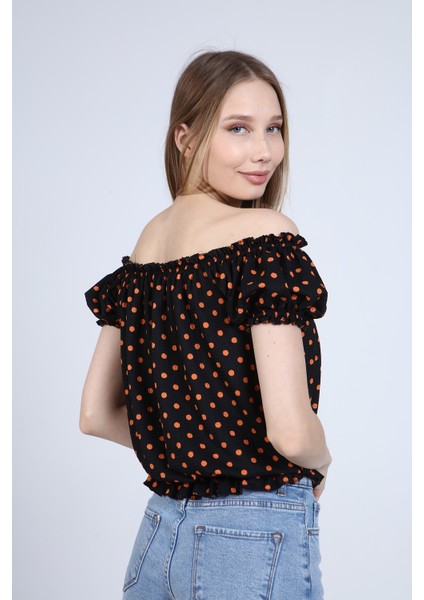 Kadın Siyah Madonna Yaka Beli Lastikli Bluz fırsatları