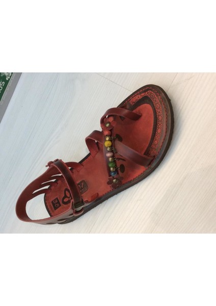 461309 Kadın Deri Bordo Arkası Kapalı Eva Taban Tokalı Rahat Hafif Sandalet modelleri