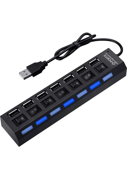 7 Port USB Hub Çoklayıcı Çoğaltıcı On / Off Düğmeli Işıklı