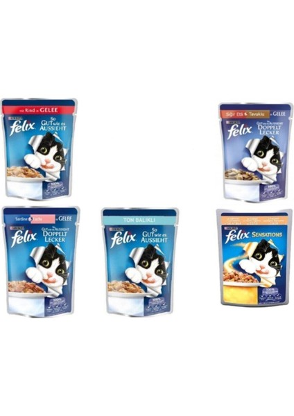 Pouch Karışık Kedi Konserve Maması 85 gr x 5 Adet