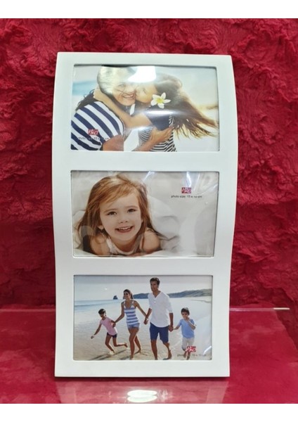 3 Katlı Beyaz Kavisli Çerçeve Her Bir Foto Alanı 15X10CM Dikey Çerçeve, Foto Alanı Yatay