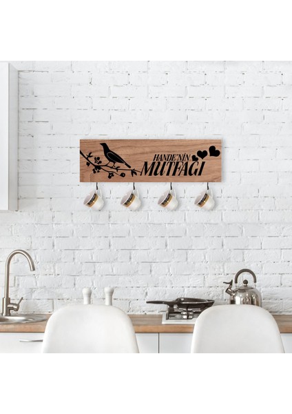 Gift Isme Özel Doğal Ahşap Dekoratif Fincan Askılığı-3