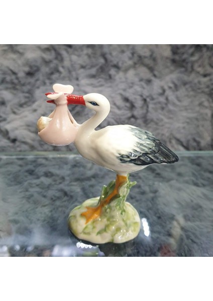 El Boyaması Porselen Leylek Bebekli Pembe Kundaklı , Koleksiyon Ürünü