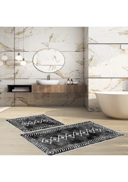 Kaymaz Taban Yıkanabilir 2 Li 60X100 - 50X60 Banyo Halısı Klozet Takımı