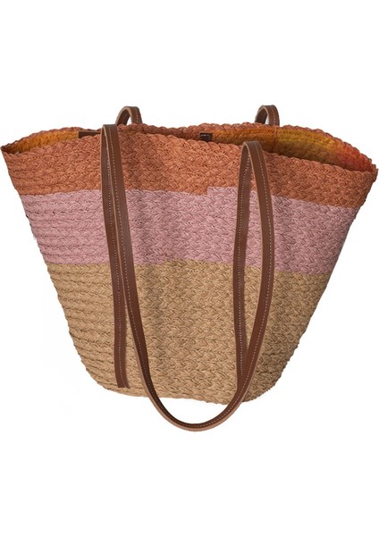 Çok Renkli Hasır Dokulu Çift Askılı Kadın Plaj Çantası fiyatları