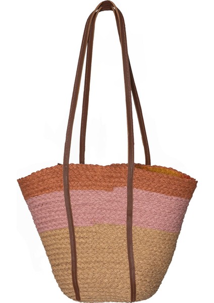 Çok Renkli Hasır Dokulu Çift Askılı Kadın Plaj Çantası modelleri