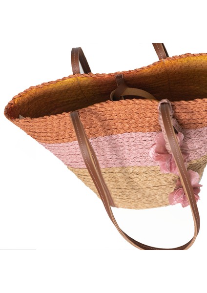 Çok Renkli Hasır Dokulu Çift Askılı Kadın Plaj Çantası indirimleri