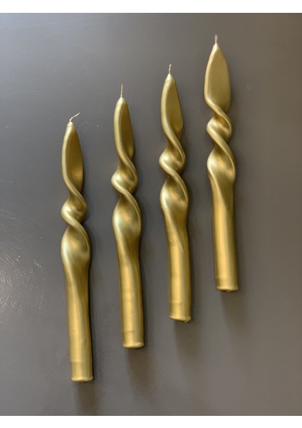 4 Lü Set Altın Yaldız Gold Burgulu Şamdan Mumu