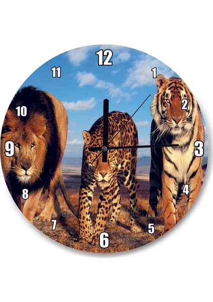 Cakatablo Aslan Leopar ve Kaplan Kompozisyon Duvar Saati