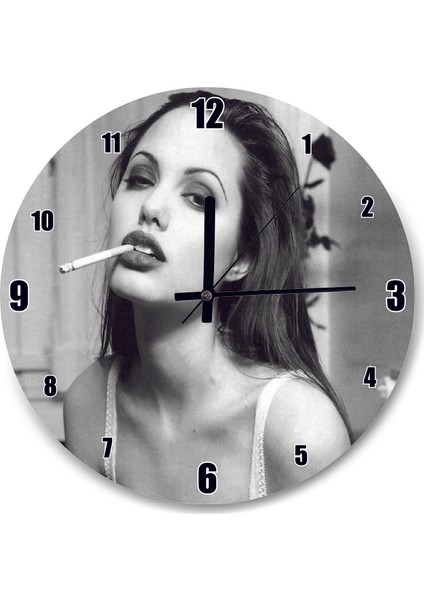 Cakatablo Angelina Jolie Sigara Içiyor Siyah Beyaz Fotoğraf Duvar Saati
