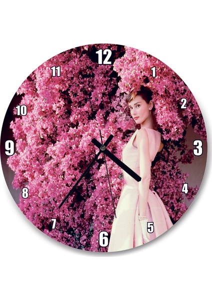 Cakatablo Audrey Hepburn Kırmızı Çiçekler Önünde Yakın Çekim Duvar Saati