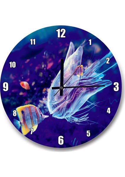 Cakatablo Denizanası ve Balıklar Duvar Saati
