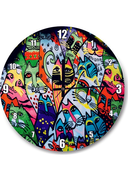 Cakatablo Duvar Boyama Rengarenk Kediler Çizim Duvar Saati