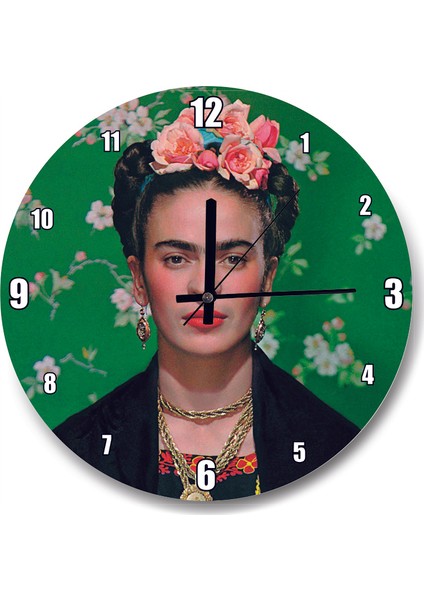 Cakatablo Frida Kahlo Yeşil Zeminde Duvar Saati