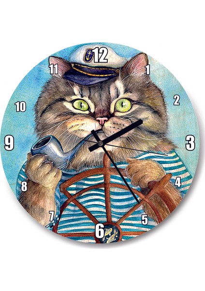 Cakatablo Kaptan Kedi Duvar Saati