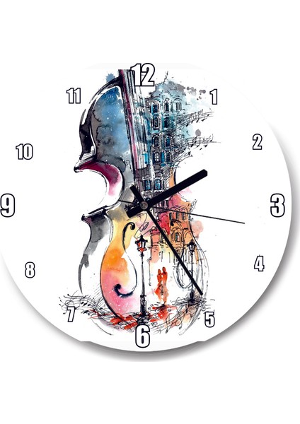 Cakatablo Keman ve Içinde Yaşayan Şehir Suluboya Duvar Saati
