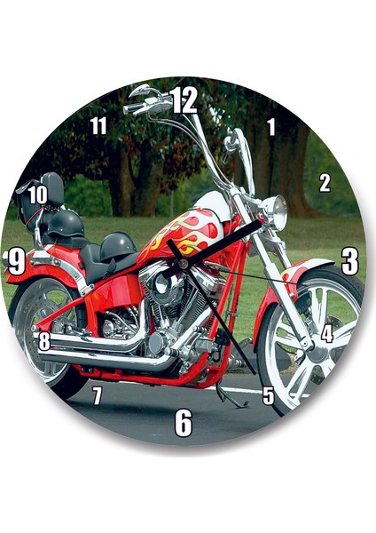 Cakatablo Kırmızı Alevli Chopper Motorsiklet Duvar Saati