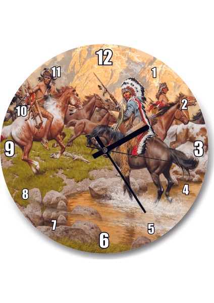 Cakatablo Kızılderili Vahşi Atlar Duvar Saati