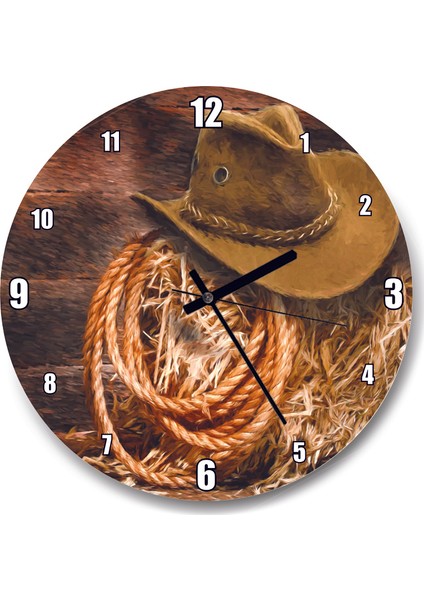 Cakatablo Kovboy Şapkası Kementi Saman Duvar Saati