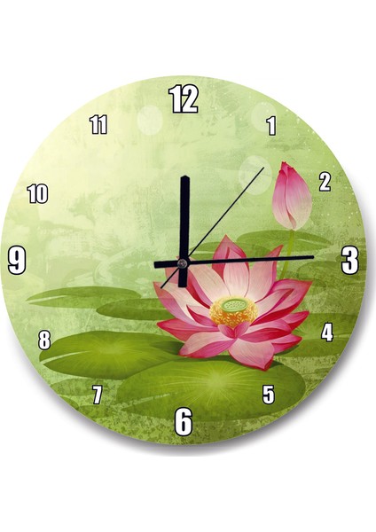 Cakatablo Lotus Çiçeği ve Yeşil Zemin Duvar Saati