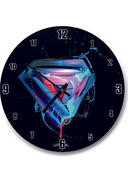 Cakatablo Neon Sıçramalı Renkler ve Üçgenler Siyah Zemin Duvar Saati