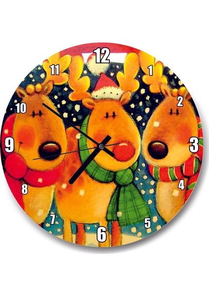 Cakatablo Noel Babanın Geyikleri Atkılı ve Bereli Duvar Saati