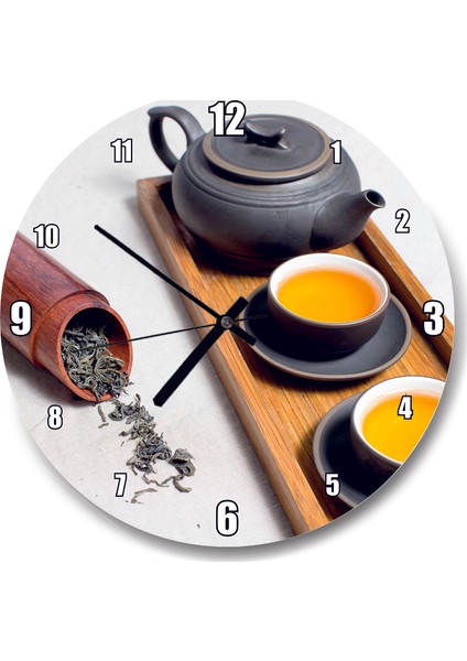 Cakatablo Nostaljik Çaydanlık ve Fincanda Yeşil Çay Duvar Saati
