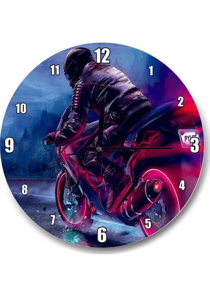 Cakatablo Racing Motorsiklet Illüstrasyon Duvar Saati