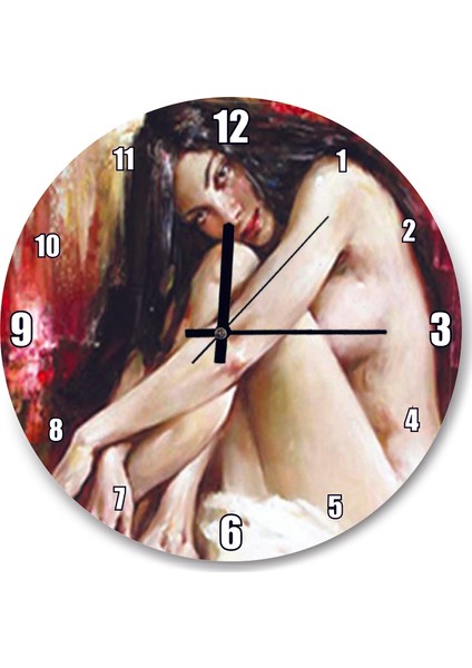 Cakatablo Siyah Saçlı Çıplak Kadın Duvar Saati