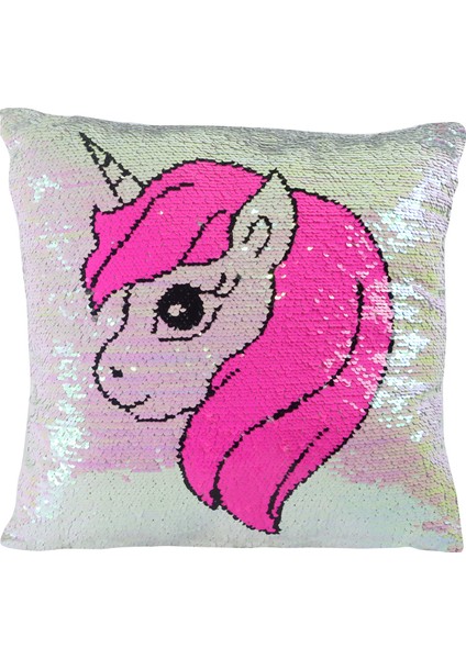 Unicorn Pembe 45 cm Pullu Yastık