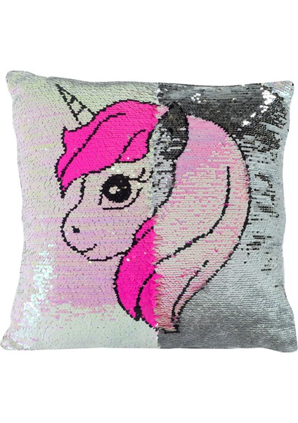 Unicorn Pembe 45 cm Pullu Yastık