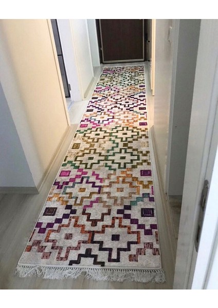 Vintage 3 Kaymaztabanlı Yıkanabilir Halı Kilim Yolluk Dijital Baskı Renkli